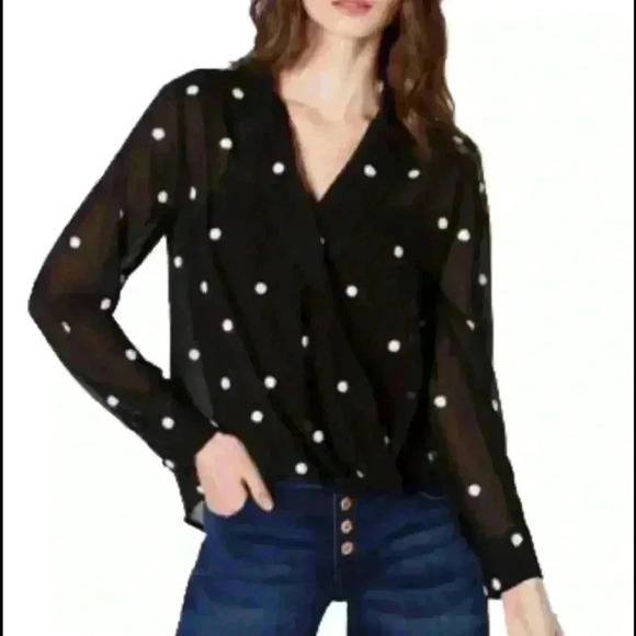 INC International Concepts Women's Polka Dot Sheer Black And White Blouse Size S - Picture 1 of 7